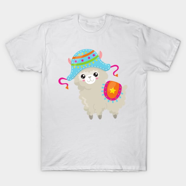 Cute Llama, Little Llama, Alpaca, Llama With Hat T-Shirt by Jelena Dunčević